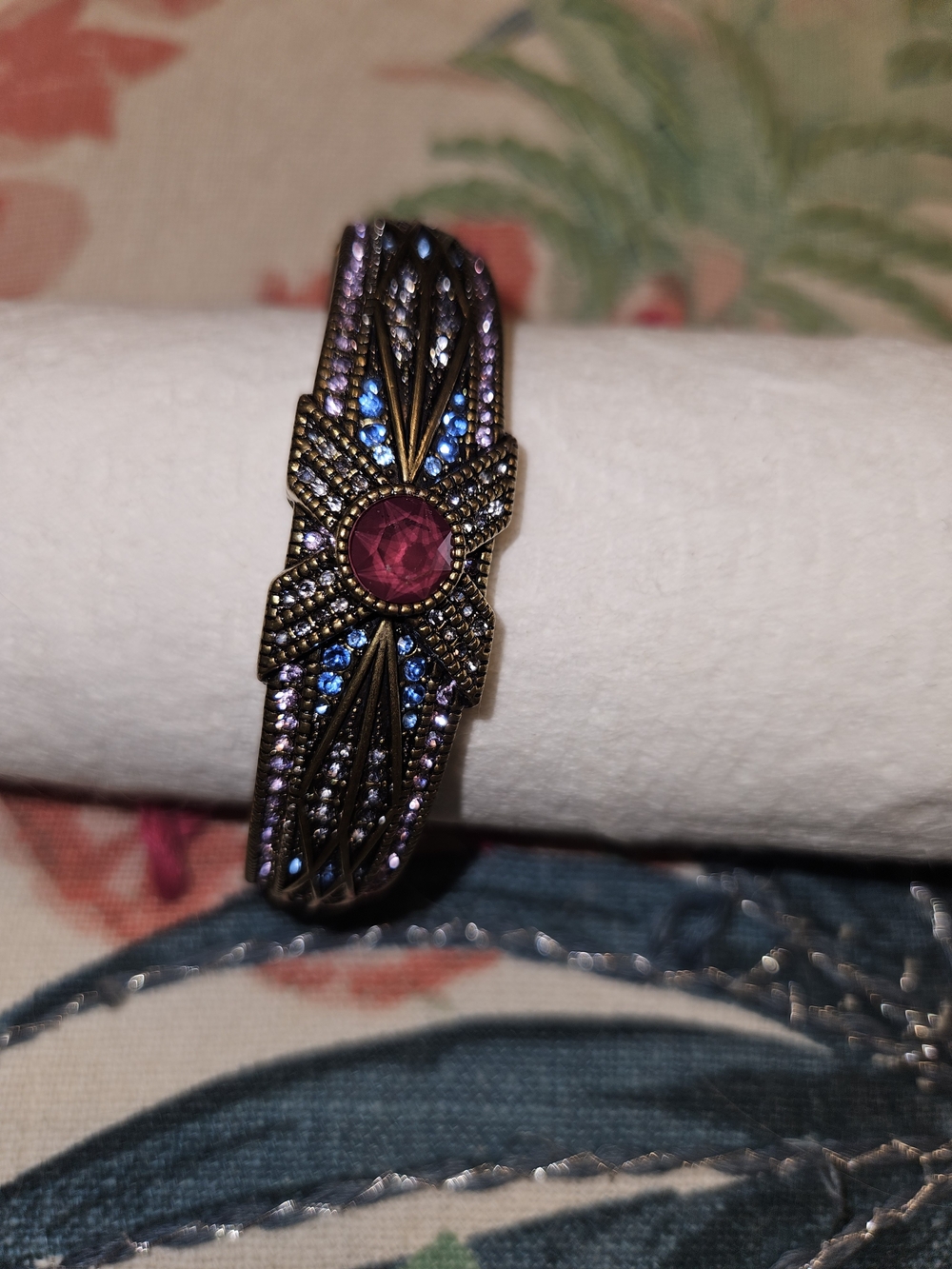 Heidi Daus Bronze-Tone Bracelet with Pink Center and Purple & Blue Crystals